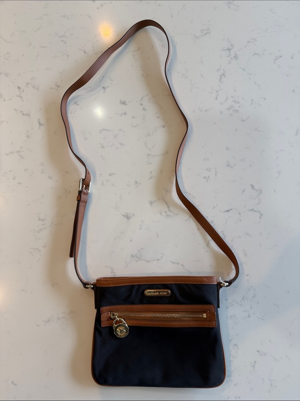Michael Kors Black and Brown Leather-Trim Crossbody
